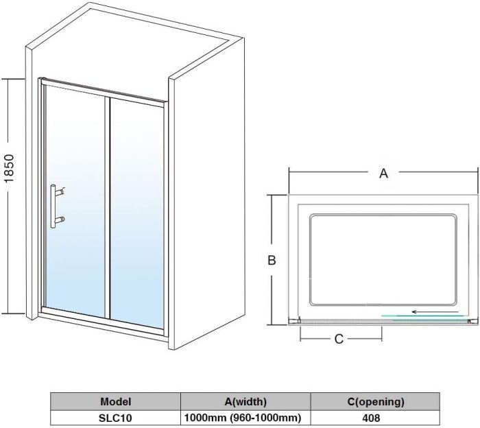 NILE 1000mm Sliding Shower Door Reversible Bathroom Shower Enclosure Cubicle