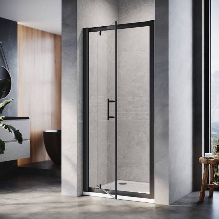 NILE 760mm Black Pivot Hinge Shower Enclosure 6mm Glass Reversible Cubicle Door