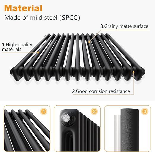 NILE Traditional Radiator Black Vertical Radiator 1800 x 560 mm Double Column Cast Iron Heater Central Heating Radiator