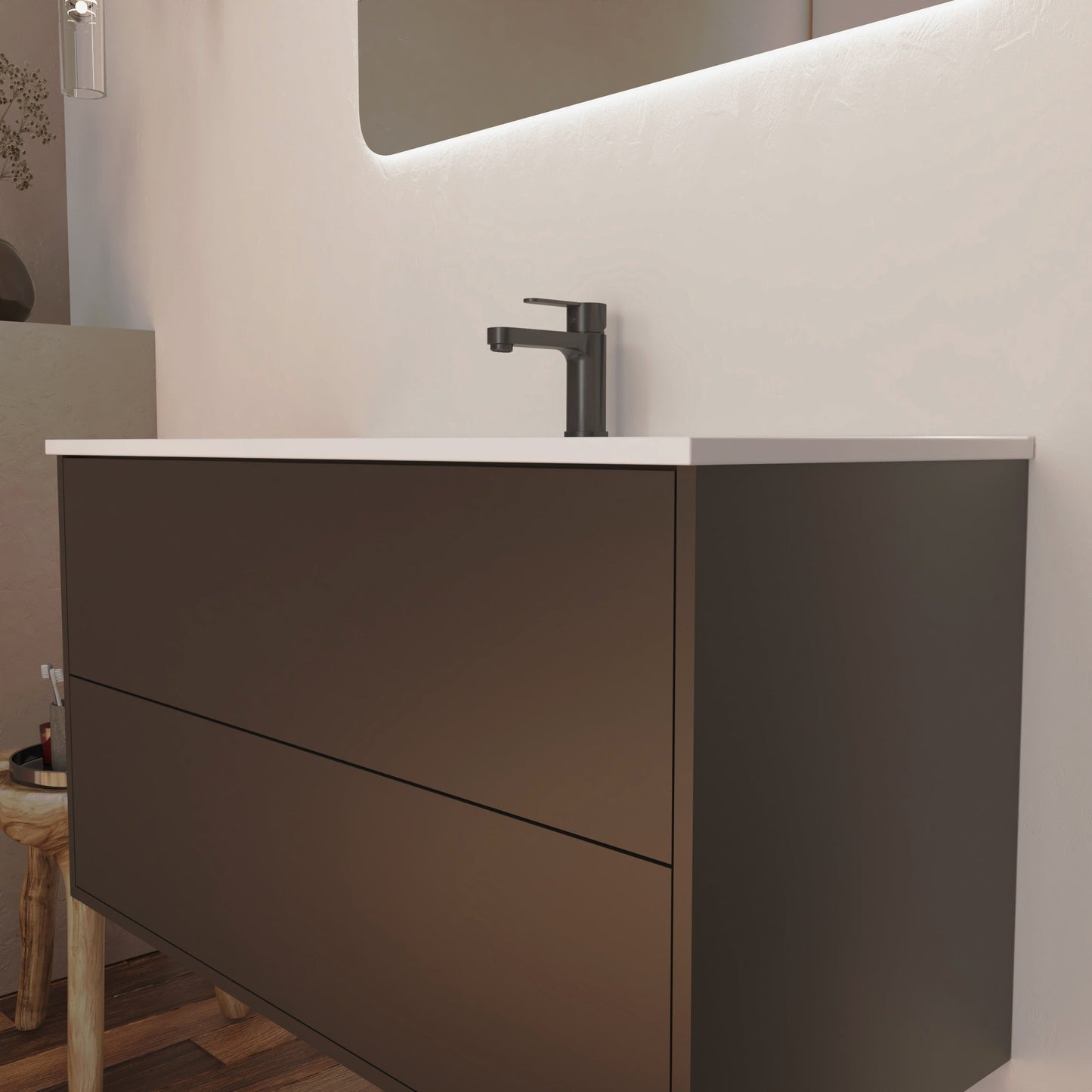 Optimus Noir Wall Hung Vanity Unit + Basin - Matt Black