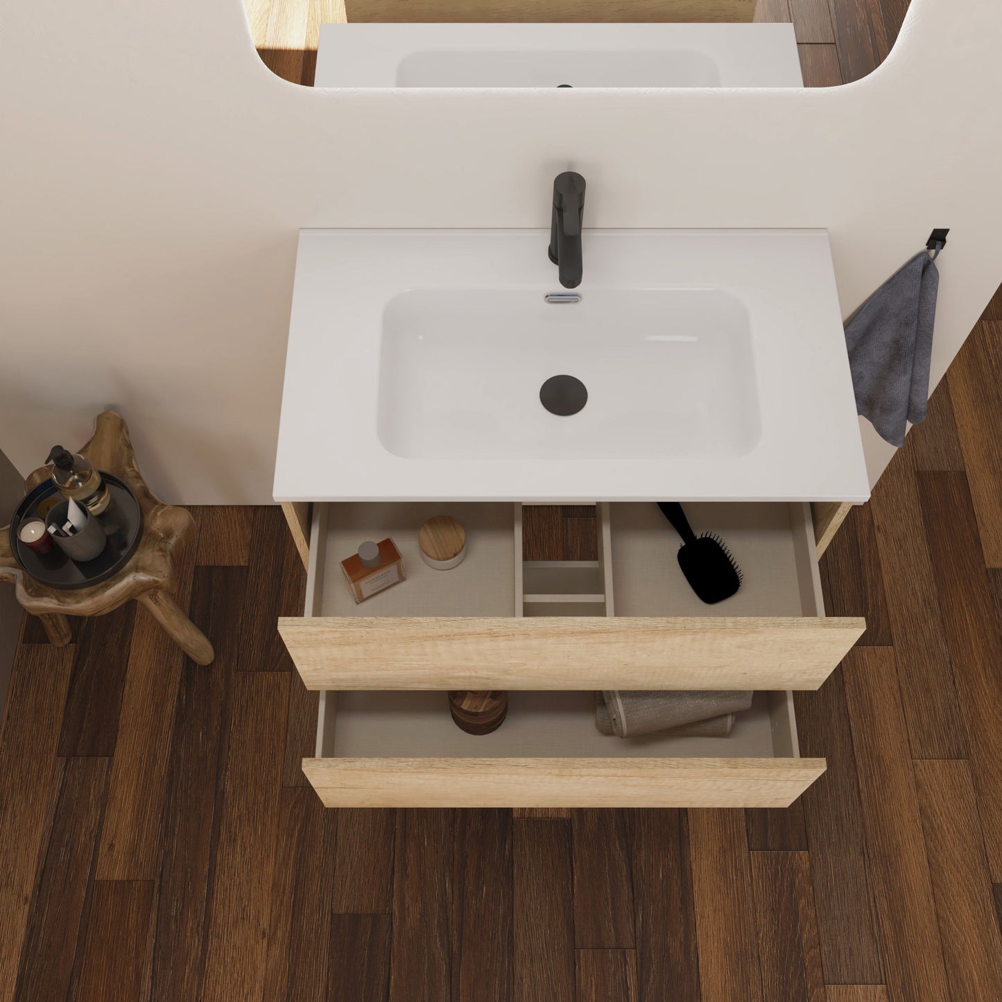 Optimus Noir Wall Hung Vanity Unit + Basin - Natural Oak