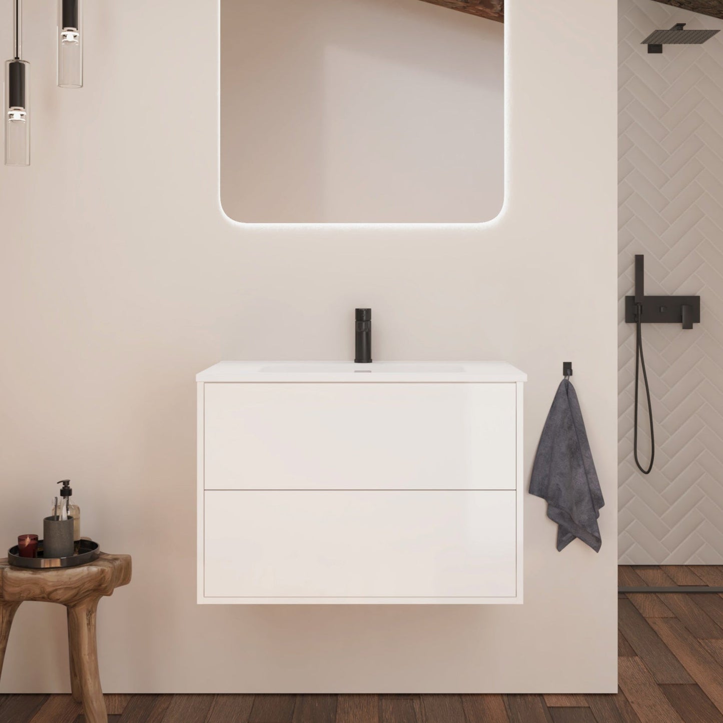 Optimus Noir Wall Hung Vanity Unit + Basin - Matt White - Select Size