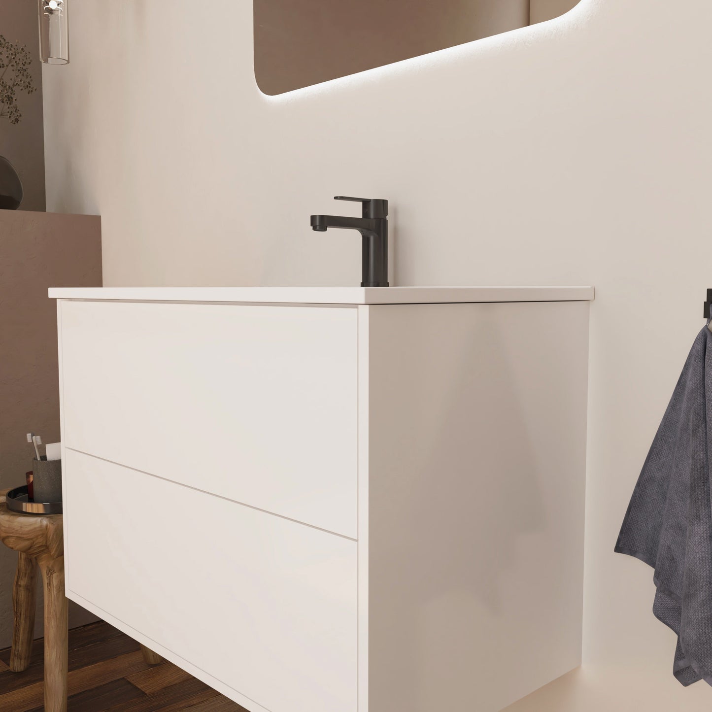 Optimus Noir Wall Hung Vanity Unit + Basin - Matt White - Select Size
