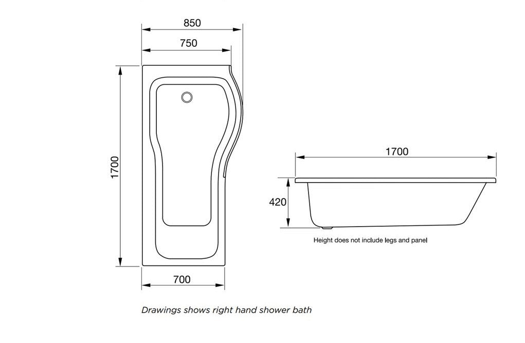 Legacy P Shape Shower Bath Right