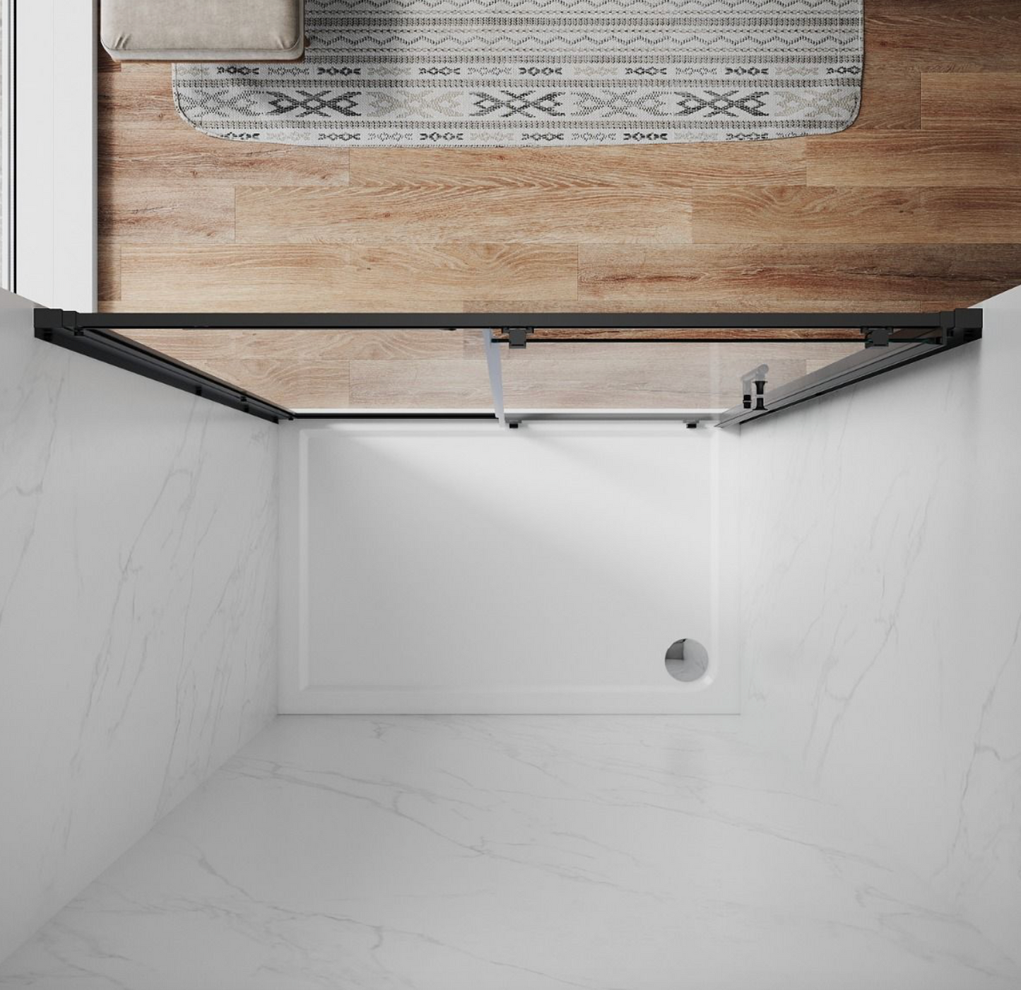 NILE Black Sliding Shower Door 6mm Tempered Glass 1100mm