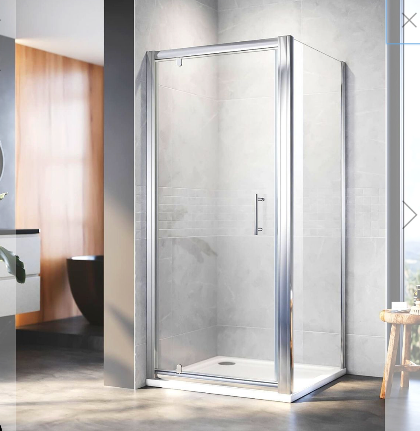 NILE Framed Pivot Hinged Shower Enclosure 6mm Tempered Glass 900mm x 760mm with Shower Tray