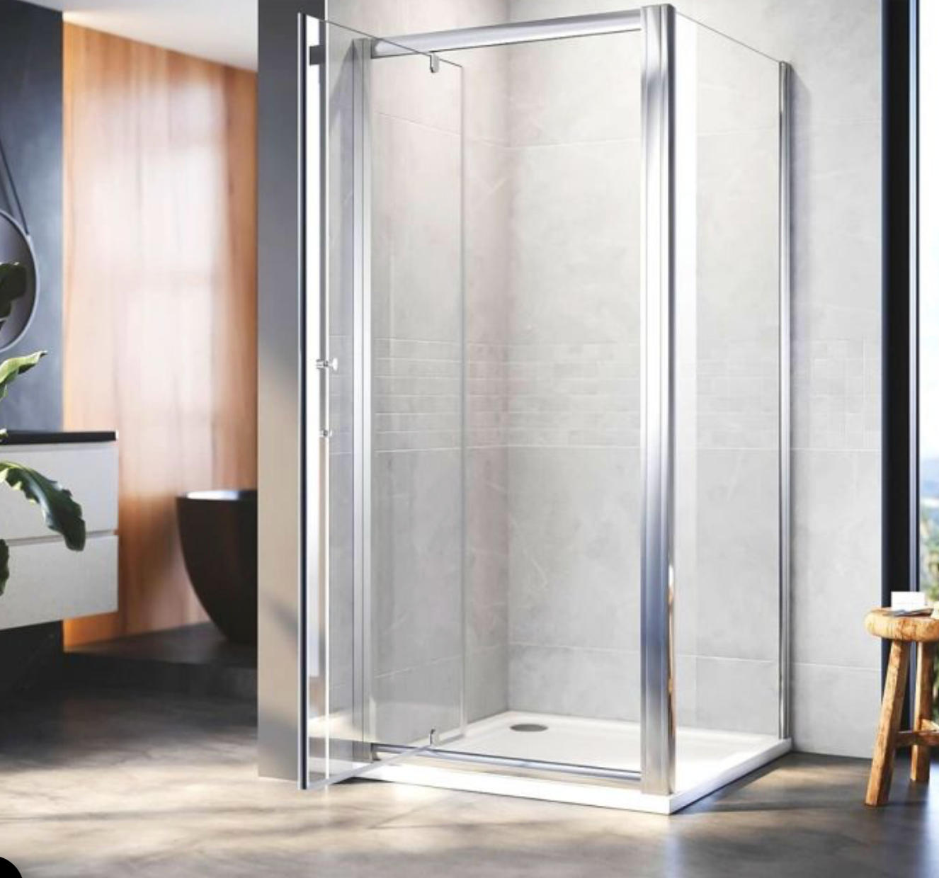 NILE Framed Pivot Hinged Shower Enclosure 6mm Tempered Glass 900mm x 760mm with Shower Tray