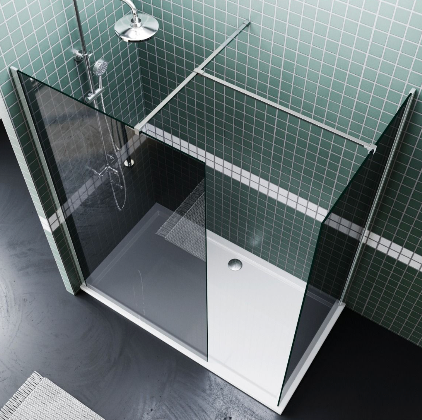 NILE Smoked Glass Walk-In Shower Enclosure 8mm Easy Clean Inc. Shower Panels, Stone Resin Tray + Waste 1200mm x 700mm