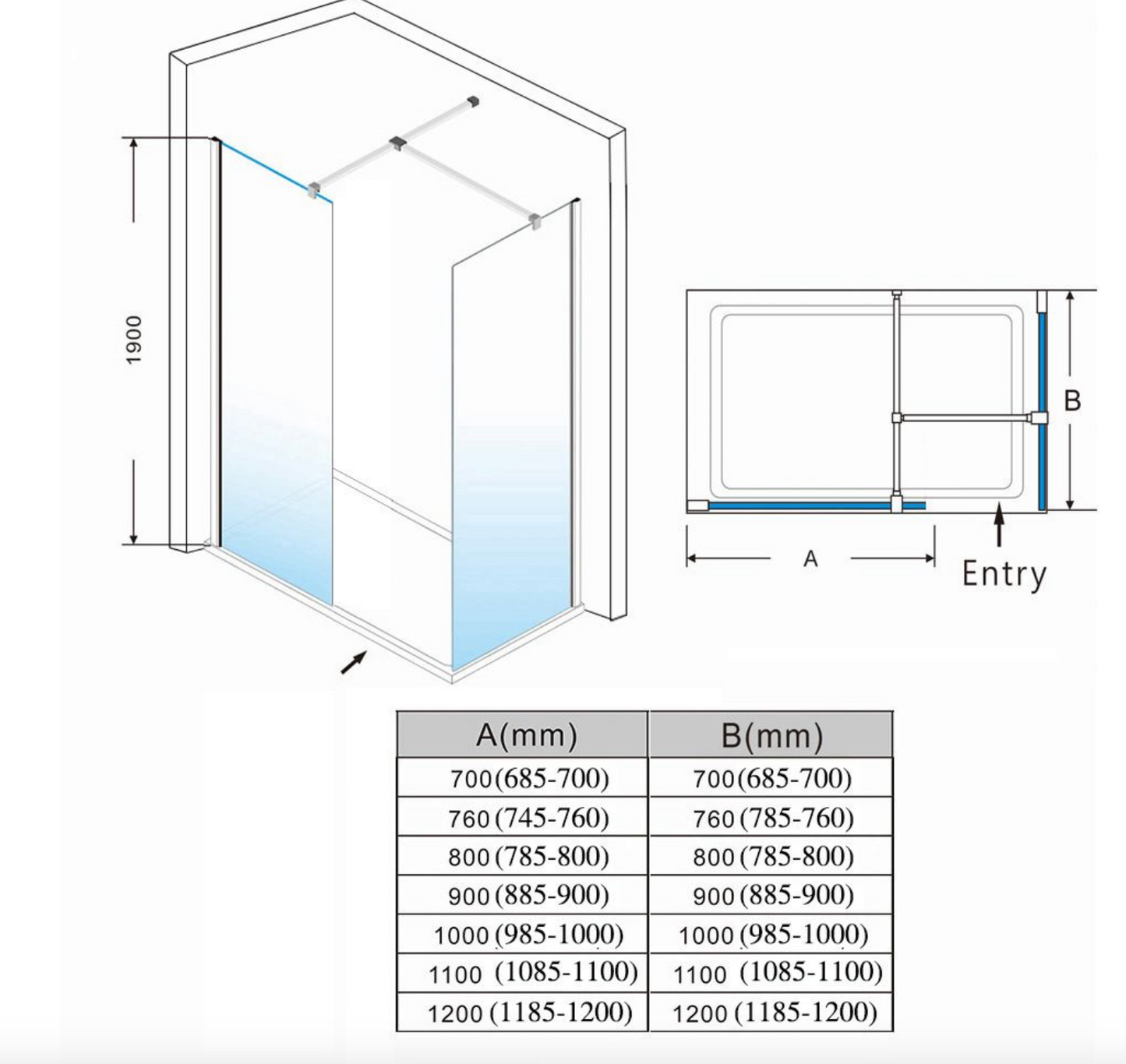 NILE Smoked Glass Walk-In Shower Enclosure 8mm Easy Clean Black Fittings Inc. Shower Panels, Stone Resin Tray + Waste 1500mm x 900mm