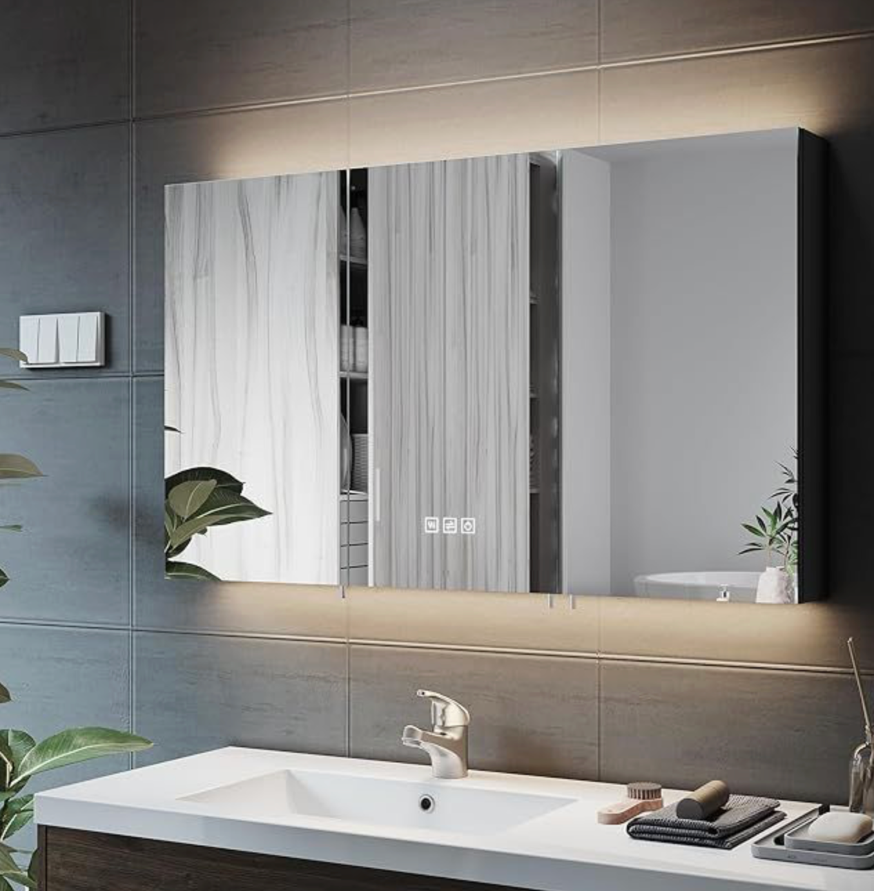 NILE Bathroom Mirror Cabinet with Shaver Socket 1000mm x 600mm