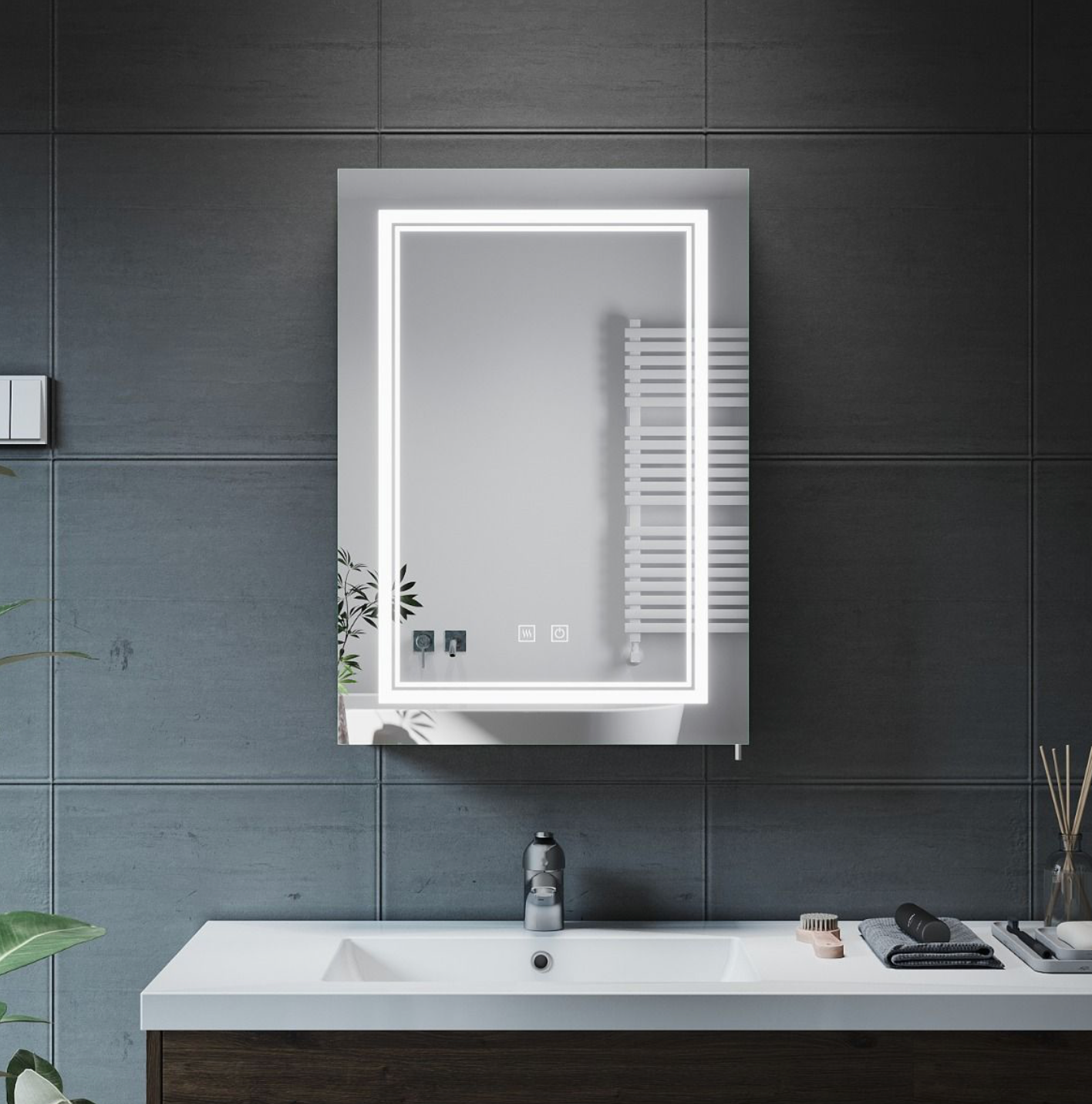 NILE 500mm x 700mm Wall Mounted Bathroom Cabinets with Shaver Socket Touch Swith Dimmable Defogger