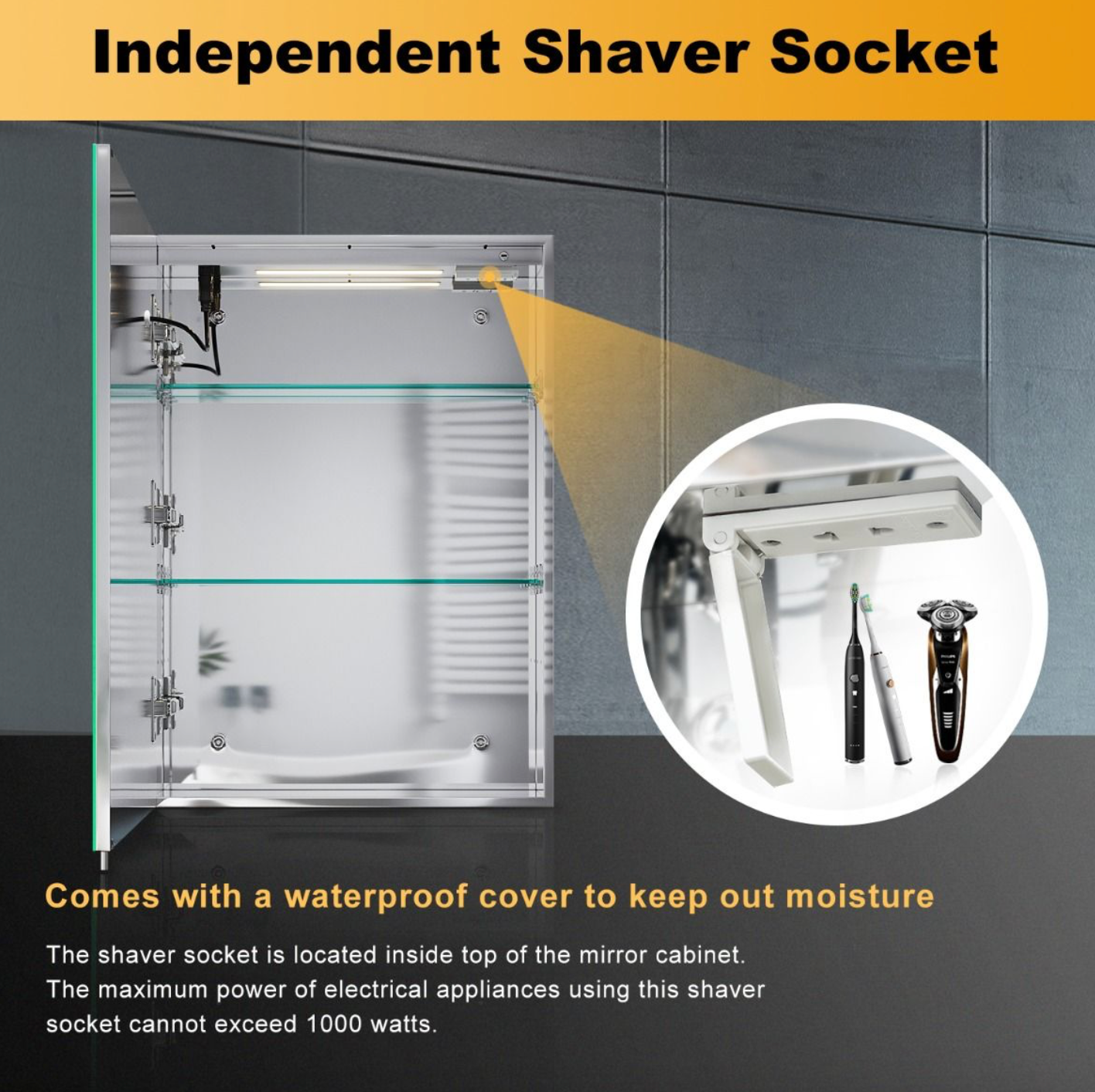 NILE 500mm x 700mm Wall Mounted Bathroom Cabinets with Shaver Socket Touch Swith Dimmable Defogger