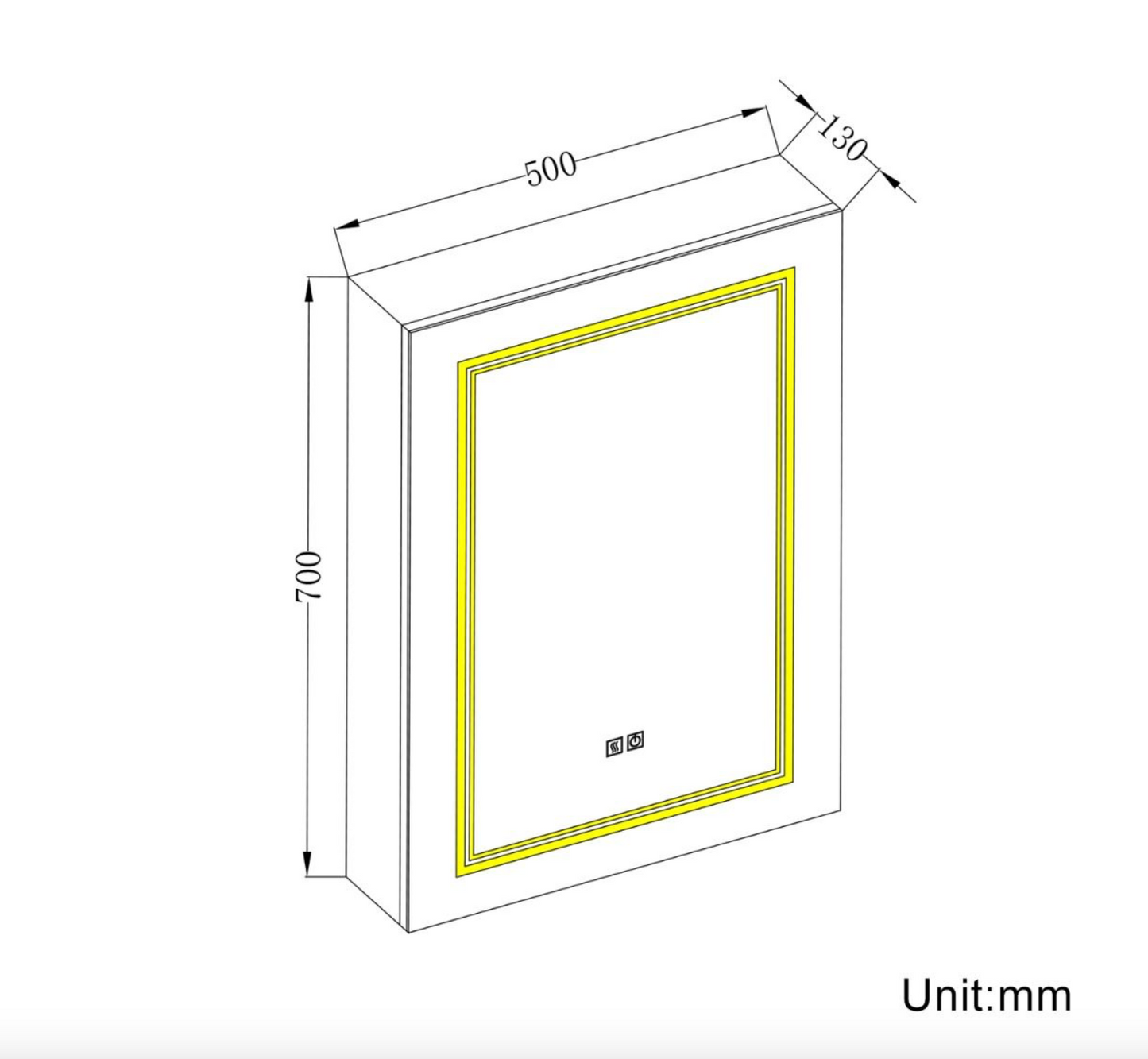 NILE 500mm x 700mm Wall Mounted Bathroom Cabinets with Shaver Socket Touch Swith Dimmable Defogger