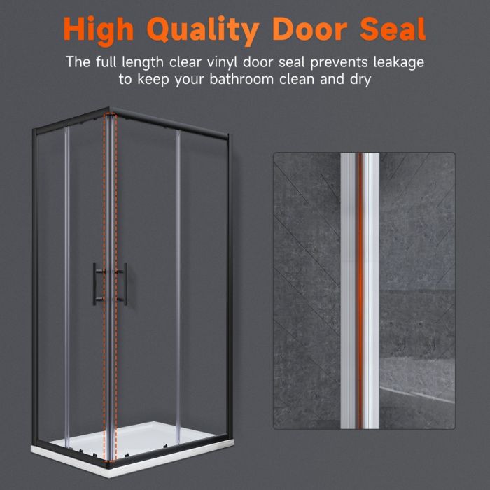 NILE 760 x 800mm Black Framed Sliding Corner Entry Shower Enclosure Shower Cubicle