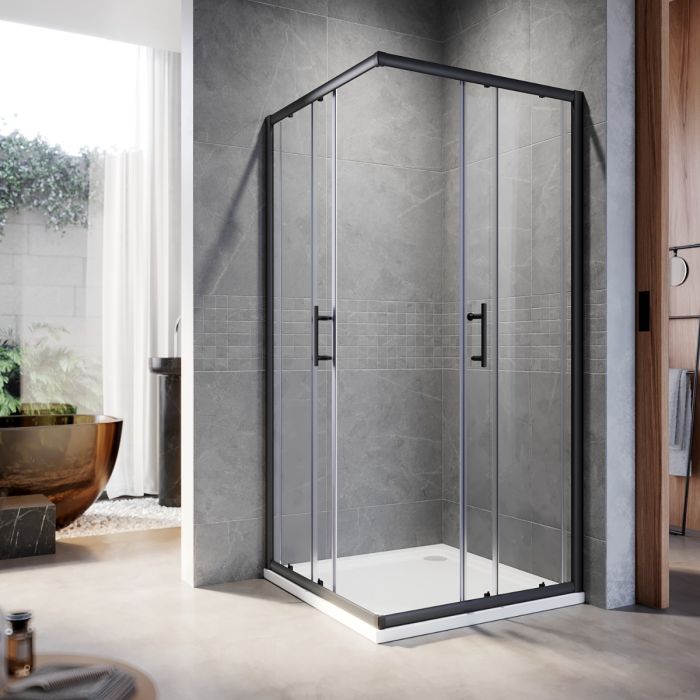 NILE 760 x 800mm Black Framed Sliding Corner Entry Shower Enclosure Shower Cubicle