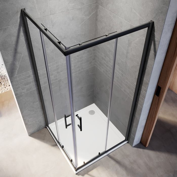 NILE 760 x 800mm Black Framed Sliding Corner Entry Shower Enclosure Shower Cubicle