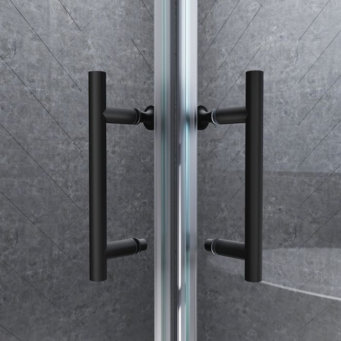 NILE 760 x 800mm Black Framed Sliding Corner Entry Shower Enclosure Shower Cubicle