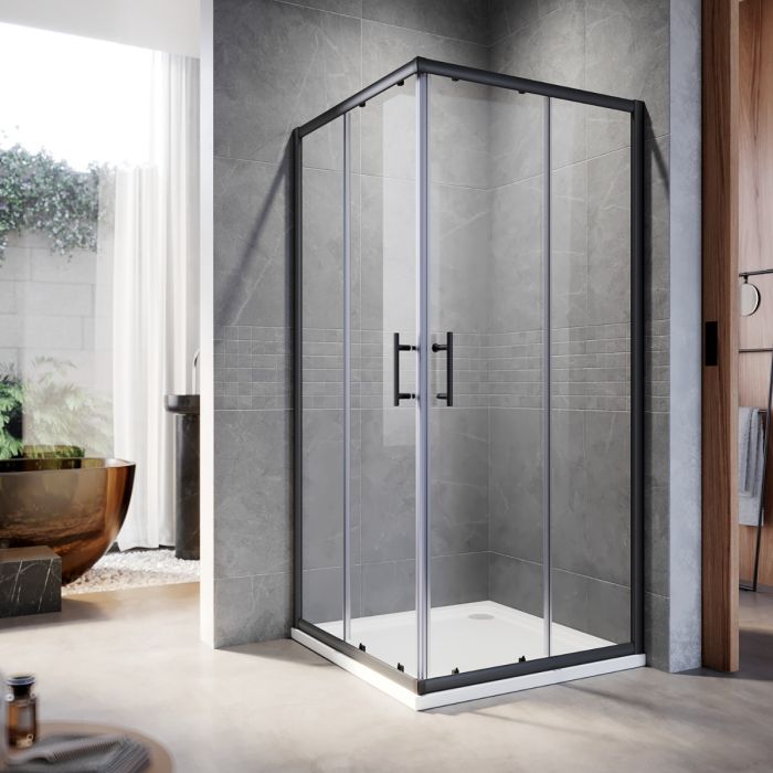 NILE 760 x 800mm Black Framed Sliding Corner Entry Shower Enclosure Shower Cubicle
