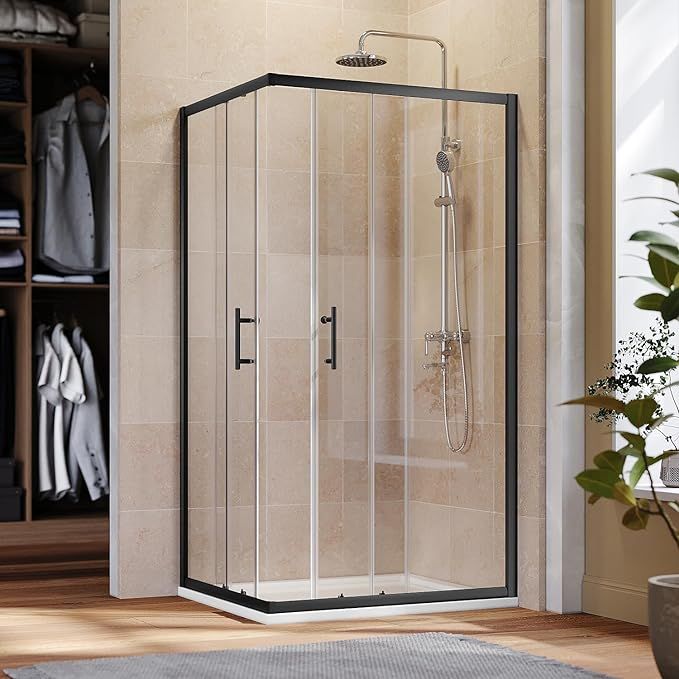 NILE 800 x 800mm Black Corner Entry Shower Enclosure Sliding Shower Cubicle