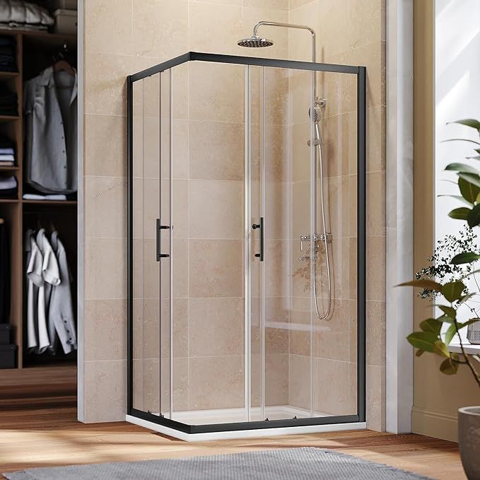 NILE 800 x 800mm Black Corner Entry Shower Enclosure Sliding Shower Cubicle