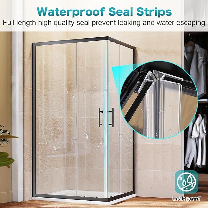 NILE 800 x 800mm Black Corner Entry Shower Enclosure Sliding Shower Cubicle