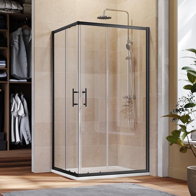 NILE 800 x 800mm Black Corner Entry Shower Enclosure Sliding Shower Cubicle