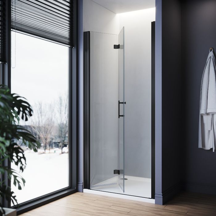 NILE 860mm Black Bifold Shower Door Frameless Bathroom Shower Door