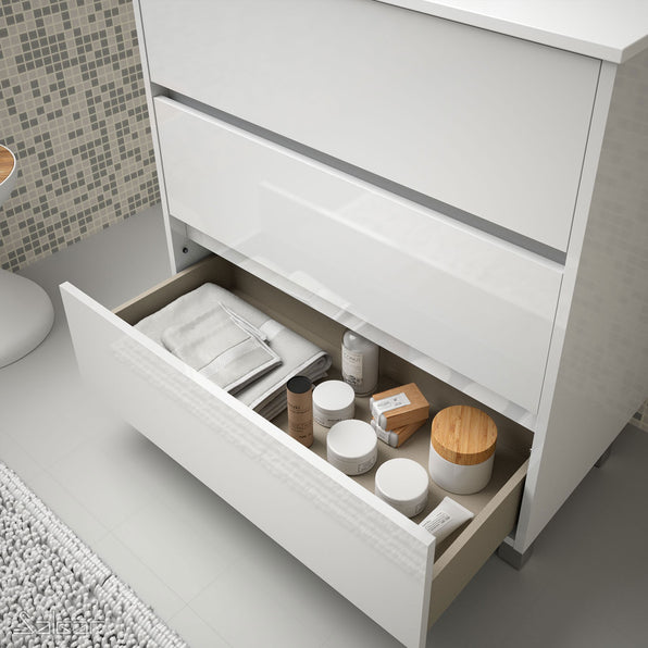 Arenys 800mm Gloss White Floorstanding Vanity Unit + No Tap Hole Basin