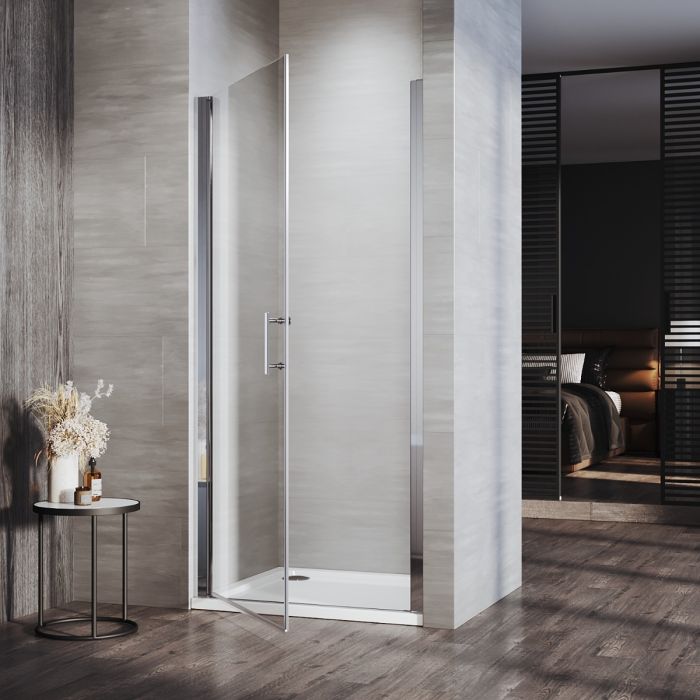 NILE 900mm Frameless Pivot Hinged Shower Door 6mm Tempered Glass Swing Door