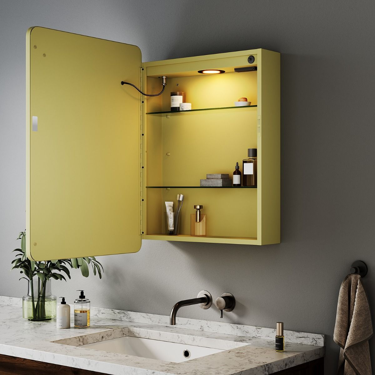 NILE Gold 500x700mm Illuminated Bathroom Mirror Cabinet with Shaver Socket