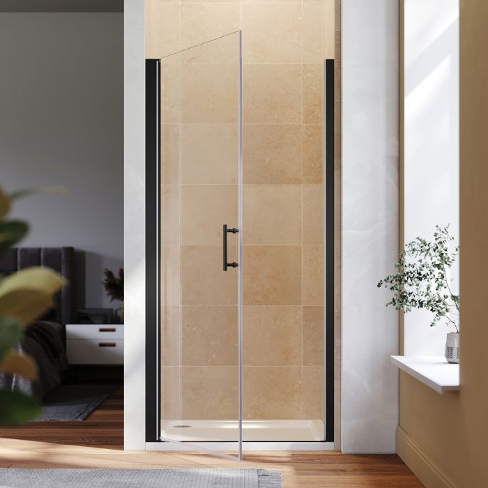 NILE 860mm Frameless Pivot Shower Door 5mm Safety Glass Shower Enclosure Cubicle Black