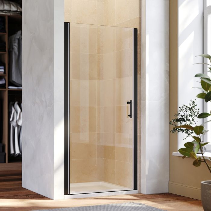 NILE 860mm Frameless Pivot Shower Door 5mm Safety Glass Shower Enclosure Cubicle Black
