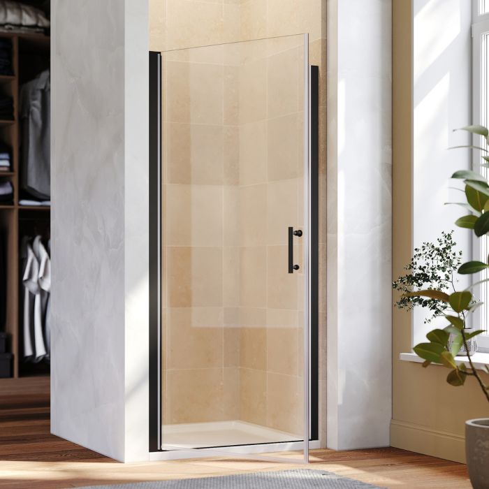 NILE 860mm Frameless Pivot Shower Door 5mm Safety Glass Shower Enclosure Cubicle Black