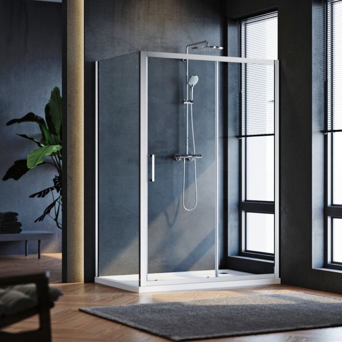 NILE 1200x800mm Sliding Door Shower Enclosure 8mm Easy Clean Nano Glass Shower Cubicle