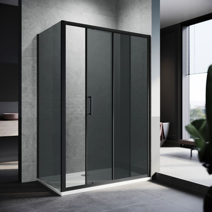 NILE 1200x900mm Black Sliding Shower Door with side panel Shower Enclosure