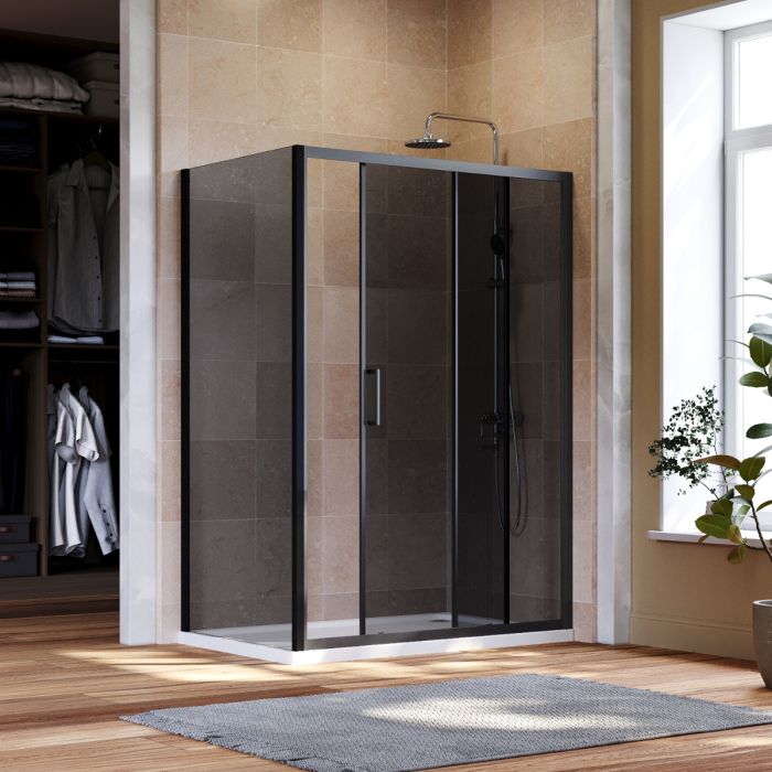 NILE 1200x800mm Black Sliding Shower Door with side panel Shower Enclosure