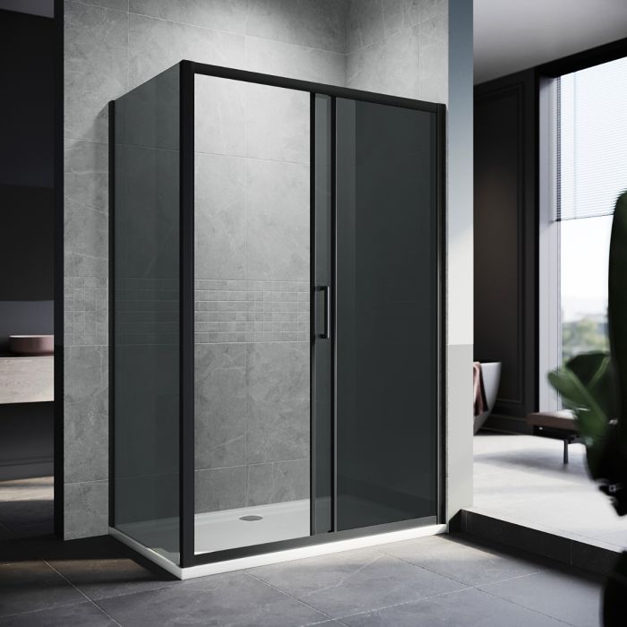 NILE 1200x900mm Black Sliding Shower Door with side panel Shower Enclosure