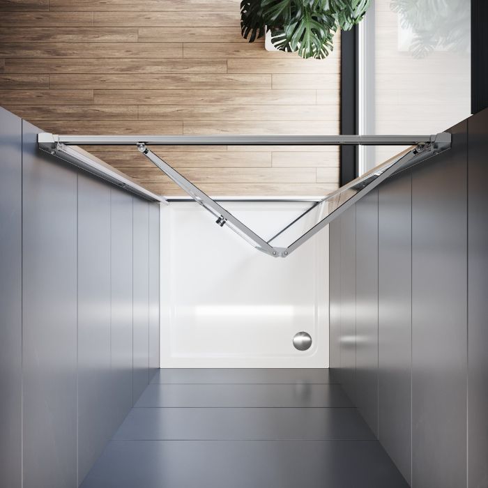 NILE 700mm Bifold Shower Enclosure Panel Bathroom Shower Door Chrome Frame Modern Wet Room