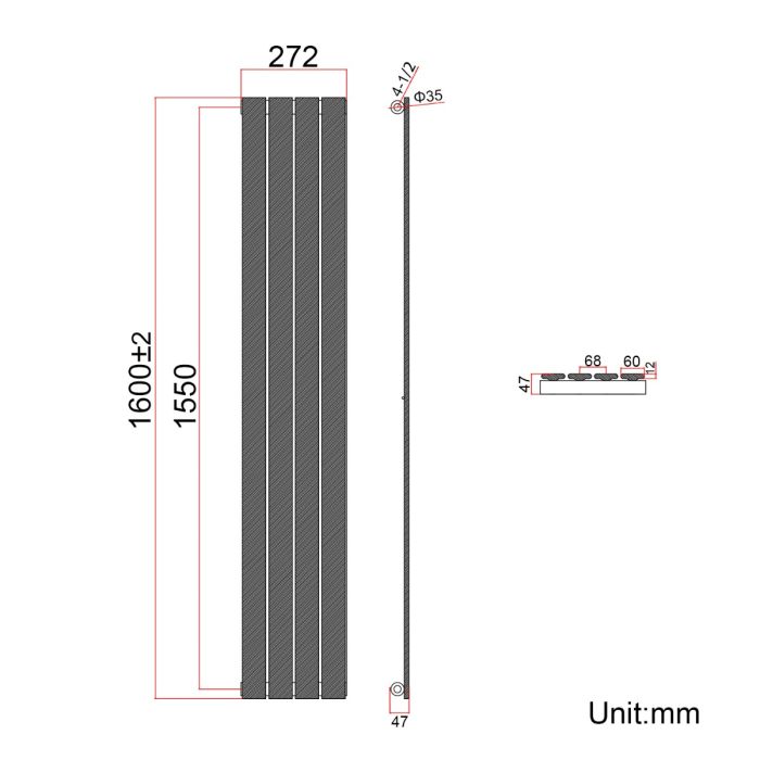 NILE Black Radiators Single Panel Radiator 1600 x 272mm Modern Flat Panel Central Heating Radiators