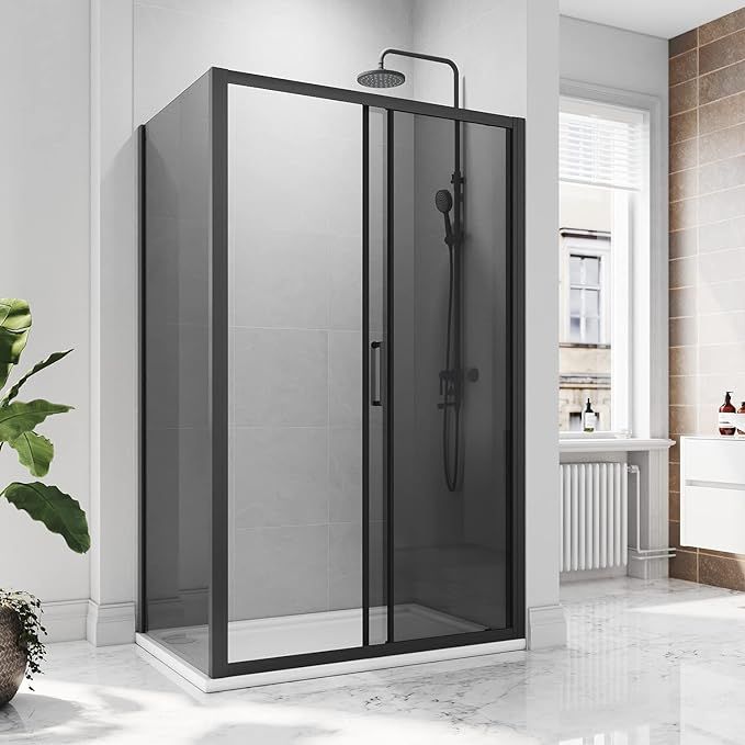 NILE 1400 x 760mm Custom Size Black Sliding Shower Door With Side Panel Shower Enclosure