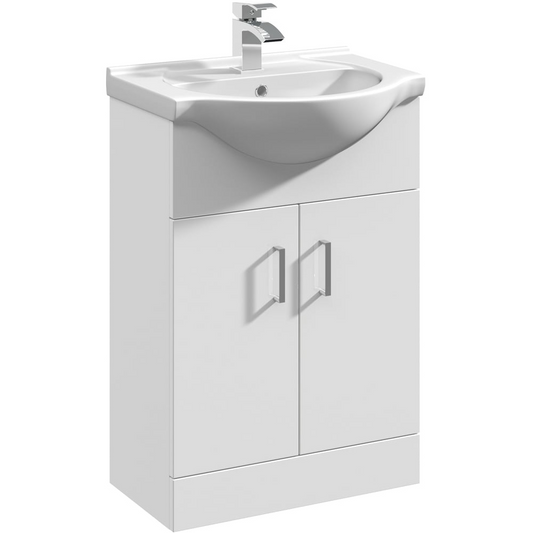 nuie Mayford 2 Door Gloss White Floor Standing Vanity Unit with Round Ceramic Basin 550mm
