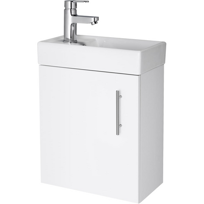 nuie Vault Single Door Gloss White Wall Hung Compact Vanity Unit with Ceramic Basin 400mm