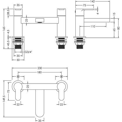 nuie Arvan Brushed Brass Deck Mounted Bath Filler