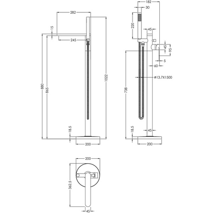 nuie Arvan Brushed Brass Freestanding Bath Shower Mixer