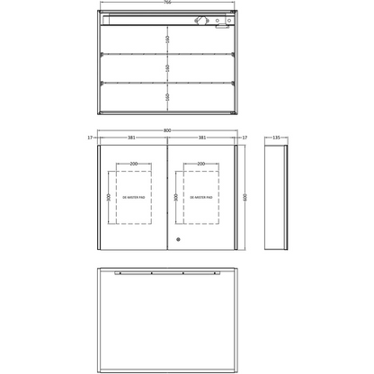 nuie 2 Door Glass Mirror Cabinet 600 x 800mm