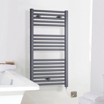 nuie Anthracite 300W Round Electric Towel Rail 720 x 400mm