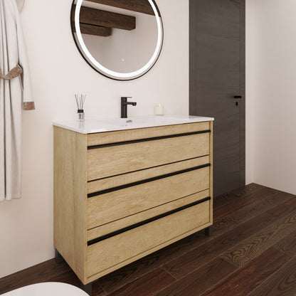 Mattila Noir 1000mm Floorstanding Vanity Unit with Matt Black Handles - Rustic Oak