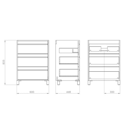 Mattila Noir 600mm Floorstanding Vanity Unit with Matt Black Handles - Rustic Oak