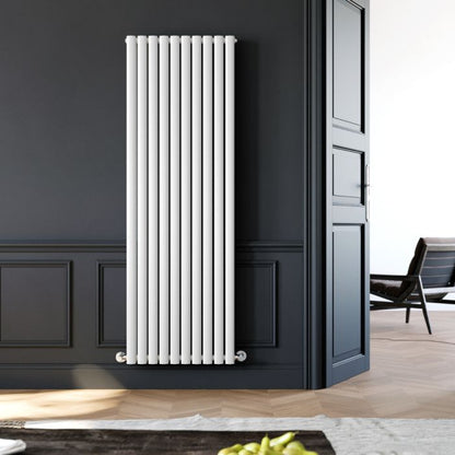 NILE 1800x590mm White Double Oval Panel Slim Designer Radiator Vertical Radiator