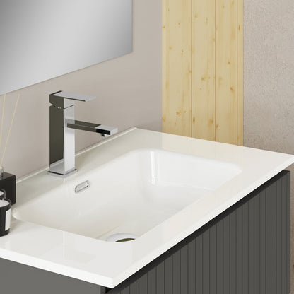 Luxe Matt Grey Fluted Double Drawer Wall Hung Vanity Unit Including Basin 800mm x 460mm